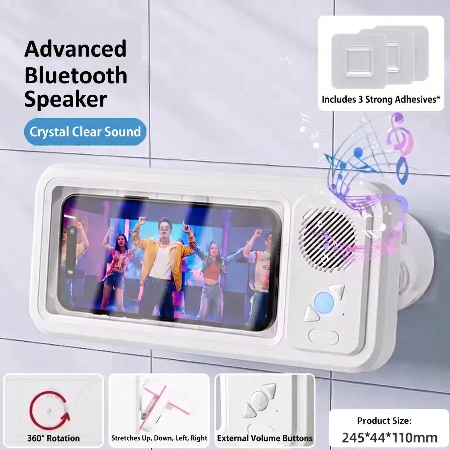 Waterproof Shower Phone Holder with Bluetooth Speaker